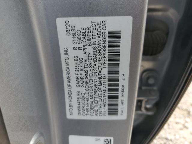 1HGCV1F34LA115187 - 2020 HONDA ACCORD SPORT SILVER photo 12