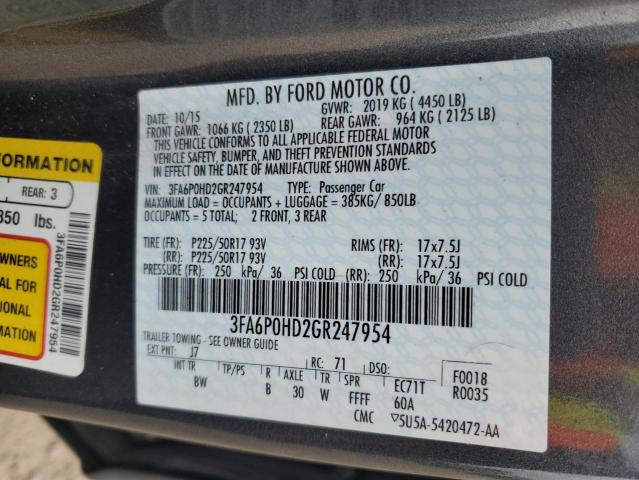 3FA6P0HD2GR247954 - 2016 FORD FUSION SE GRAY photo 13