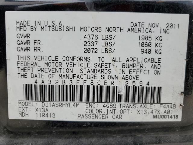 4A32B3FF8CE012594 - 2012 MITSUBISHI GALANT ES BLACK photo 13