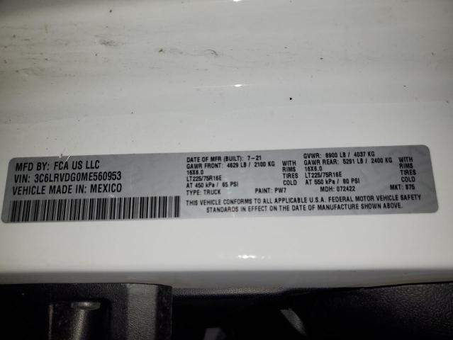 3C6LRVDG0ME560953 - 2021 RAM PROMASTER 2500 HIGH WHITE photo 13