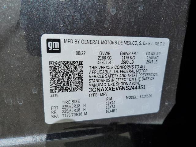 3GNAXXEV6NS244451 - 2022 CHEVROLET EQUINOX PREMIER GRAY photo 14