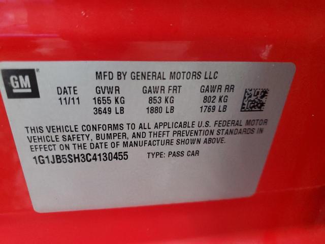 1G1JB5SH3C4130455 - 2012 CHEVROLET SONIC LS RED photo 12