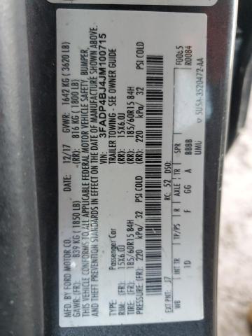 3FADP4BJ4JM100715 - 2018 FORD FIESTA SE ნაცრისფერი ფოტო 12