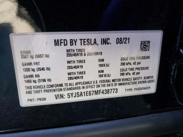 5YJSA1E67MF438773 - 2021 TESLA MODEL S Qara foto 12