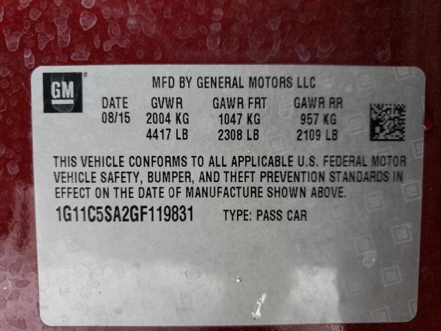 1G11C5SA2GF119831 - 2016 CHEVROLET MALIBU LIM LT 栗色 照片 12