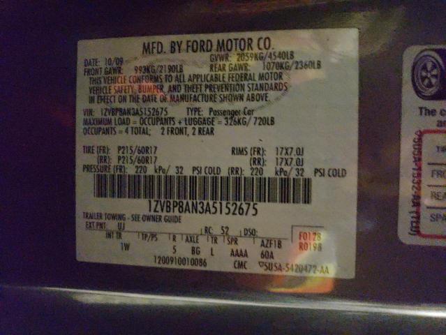 1ZVBP8AN3A5152675 - 2010 FORD MUSTANG GRAY photo 12