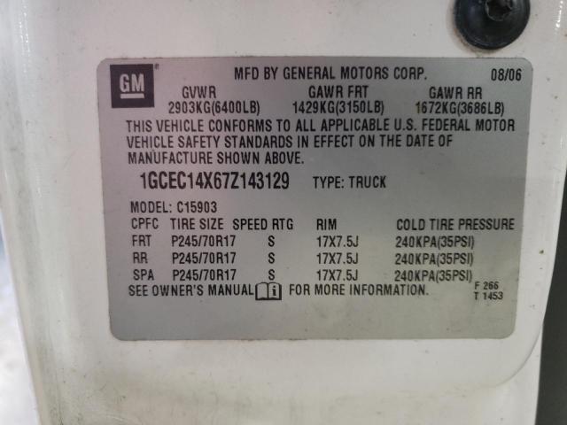 1GCEC14X67Z143129 - 2007 CHEVROLET SILVERADO C1500 CLASSIC WHITE photo 12