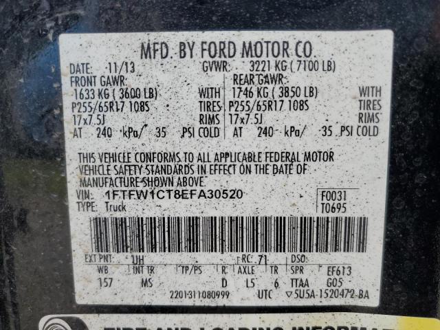 1FTFW1CT8EFA30520 - 2014 FORD F150 SUPERCREW BLACK photo 12