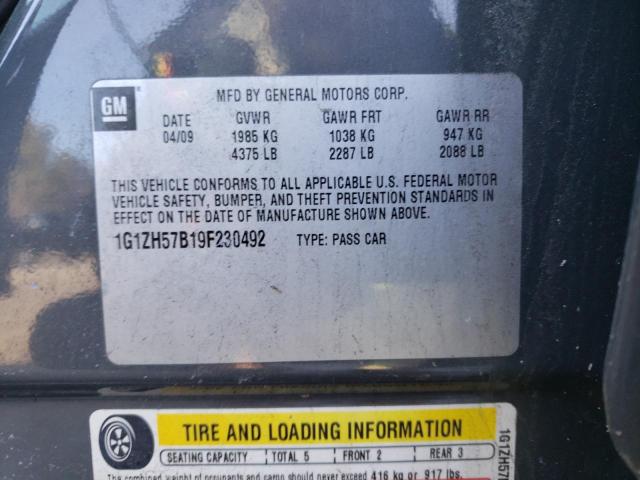 1G1ZH57B19F230492 - 2009 CHEVROLET MALIBU 1LT ნაცრისფერი ფოტო 13