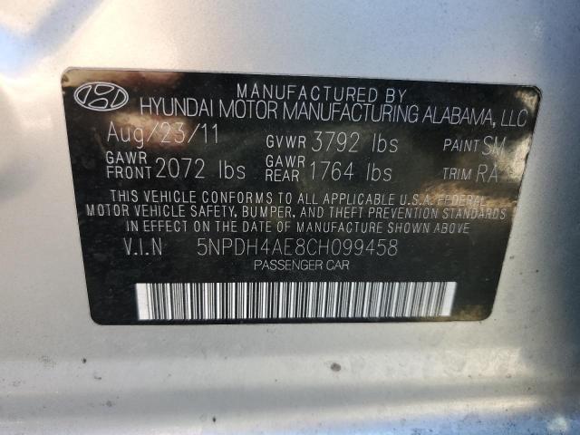 5NPDH4AE8CH099458 - 2012 HYUNDAI ELANTRA GLS SILVER photo 12