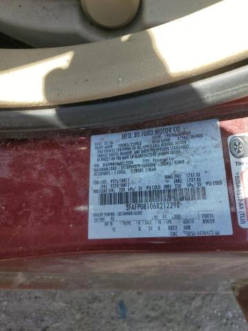 3FAFP08106R212298 - 2006 FORD FUSION SEL BURGUNDY photo 13