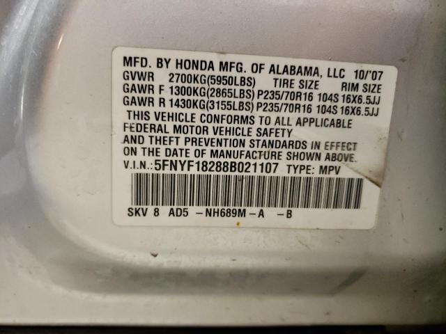 5FNYF18288B021107 - 2008 HONDA PILOT VP SILVER photo 13