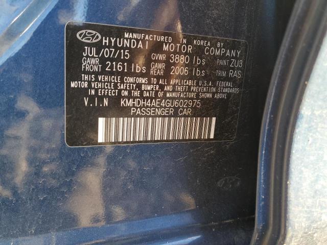 KMHDH4AE4GU602975 - 2016 HYUNDAI ELANTRA SE BLUE photo 12