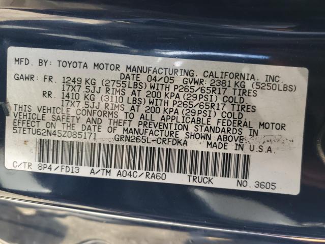5TETU62N45Z085171 - 2005 TOYOTA TACOMA PRERUNNER ACCESS CAB BLUE photo 12