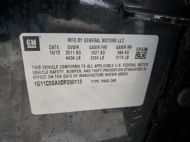 1G11C5SA0DF200113 - 2013 CHEVROLET MALIBU 1LT BLACK photo 12