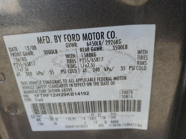 1FTRF12W29KB14192 - 2009 FORD F150 GRAY photo 12