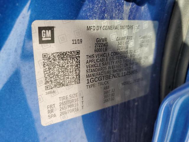 1GCGTBEN2L1145805 - 2020 CHEVROLET COLORADO BLUE photo 12