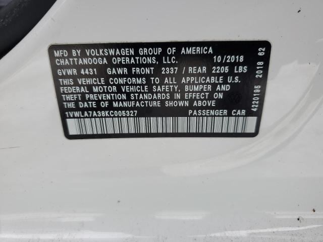 1VWLA7A38KC005327 - 2019 VOLKSWAGEN PASSAT WOLFSBURG 白色 照片 13