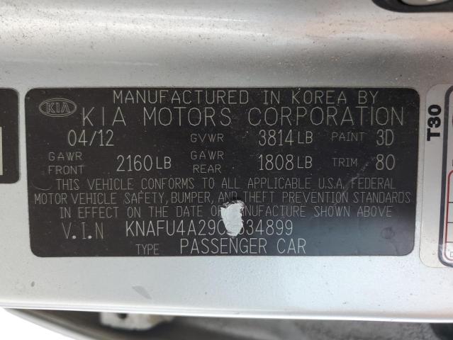 KNAFU4A29C5634899 - 2012 KIA FORTE EX SILVER photo 12