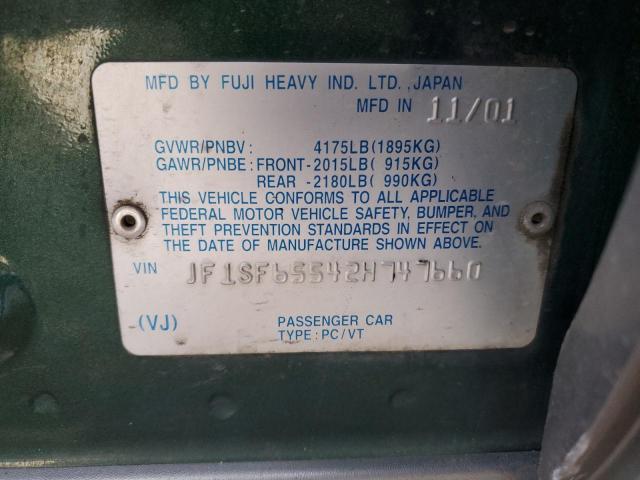 JF1SF65542H747660 - 2002 SUBARU FORESTER S GREEN photo 12