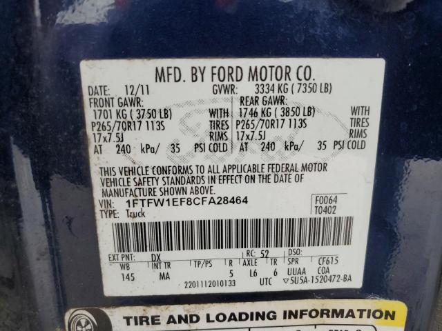 1FTFW1EF8CFA28464 - 2012 FORD F150 SUPERCREW BLUE photo 12