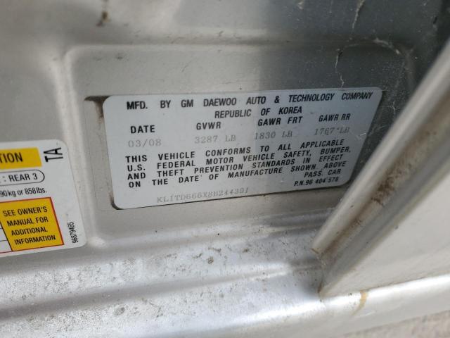 KL1TD666X8B244391 - 2008 CHEVROLET AVEO BASE Gümüş foto 12