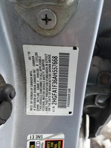 2HGFA1F36AH557668 - 2010 HONDA CIVIC VP SILVER photo 12