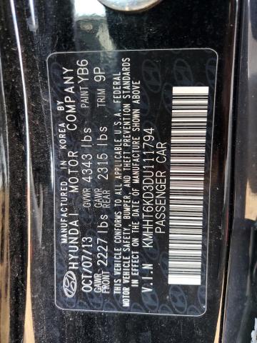 KMHHT6KD3DU111794 - 2013 HYUNDAI GENESIS CO 2.0T BLACK photo 12