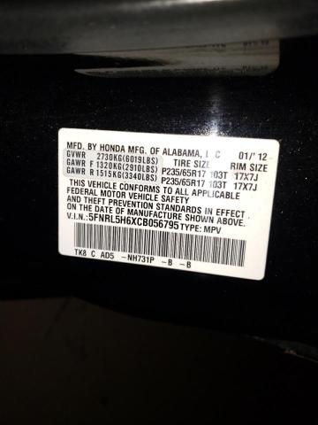 5FNRL5H6XCB056795 - 2012 HONDA ODYSSEY EXL BLACK photo 13