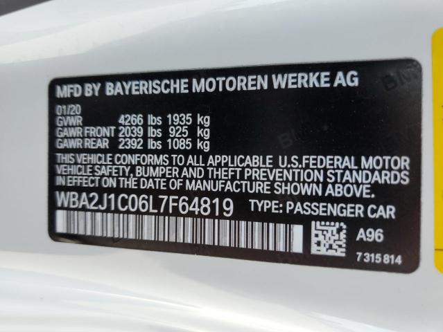 WBA2J1C06L7F64819 - 2020 BMW 230I WHITE photo 12