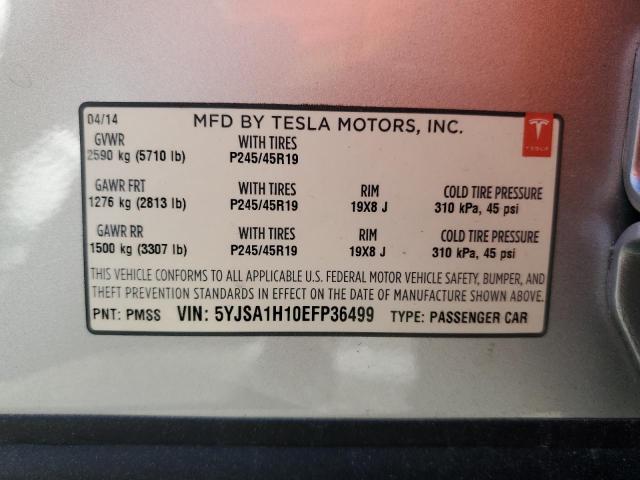 5YJSA1H10EFP36499 - 2014 TESLA MODEL S Արծաթագույն լուսանկար 12