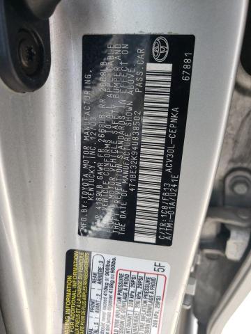 4T1BE32K94U838502 - 2004 TOYOTA CAMRY LE SILVER photo 12