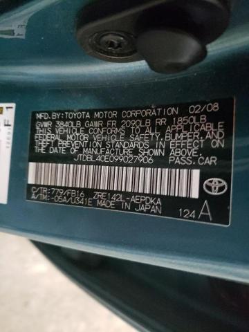 JTDBL40E099027906 - 2009 TOYOTA COROLLA BASE TEAL photo 12