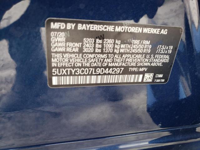 5UXTY3C07L9D44297 - 2020 BMW X3 SDRIVE30I BLUE photo 13