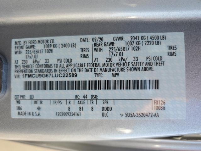 1FMCU9G67LUC22589 - 2020 FORD ESCAPE SE SILVER photo 13