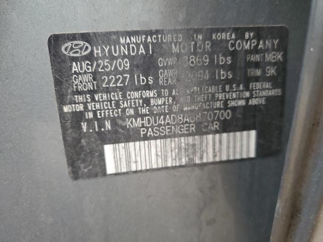 KMHDU4AD8AU870700 - 2010 HYUNDAI ELANTRA BLUE GRAY photo 12