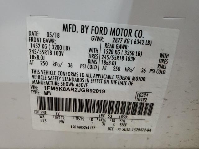 1FM5K8AR2JGB92019 - 2018 FORD EXPLORER POLICE INTERCEPTOR Սպիտակ լուսանկար 12