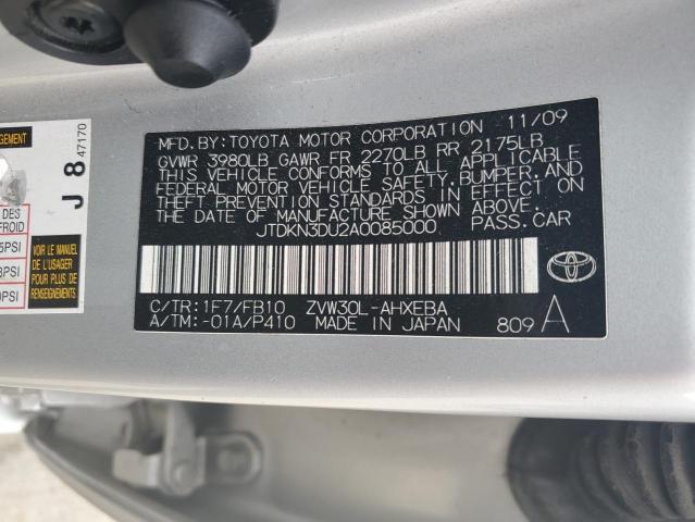 JTDKN3DU2A0085000 - 2010 TOYOTA PRIUS SILVER photo 12