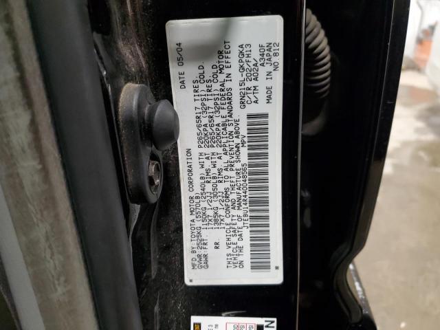 JTEBU14R440048565 - 2004 TOYOTA 4RUNNER SR BLACK photo 12