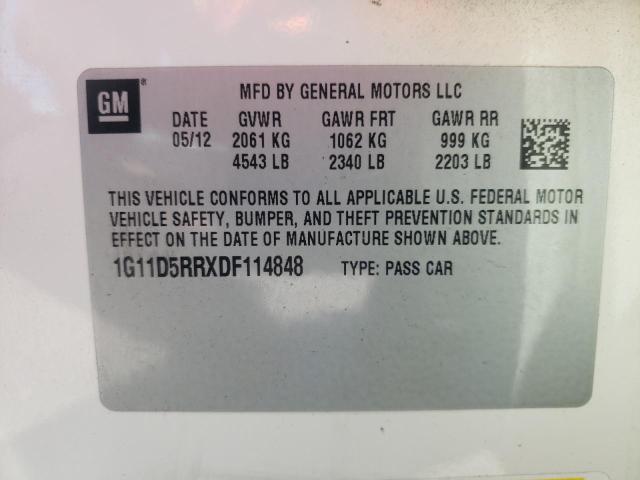 1G11D5RRXDF114848 - 2013 CHEVROLET MALIBU 1LT თეთრი ფოტო 12