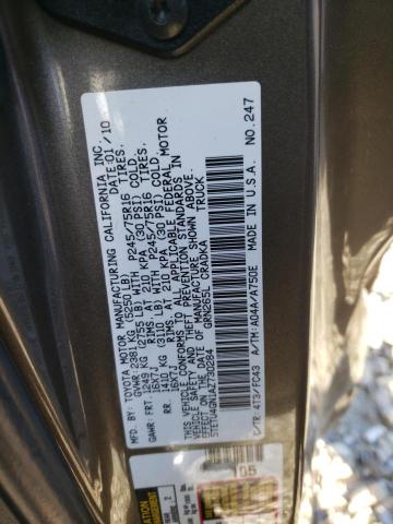 5TETU4GN1AZ730284 - 2010 TOYOTA TACOMA PRERUNNER ACCESS CAB GRAY photo 12