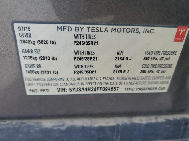 5YJSA4H28FF094657 - 2015 TESLA MODEL S 85D TAN photo 12