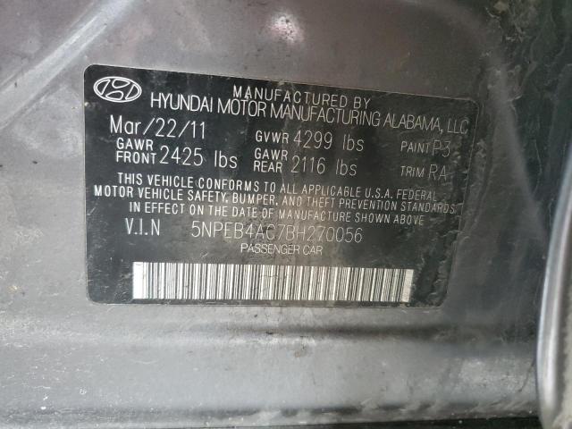 5NPEB4AC7BH270056 - 2011 HYUNDAI SONATA GLS GRAY photo 12