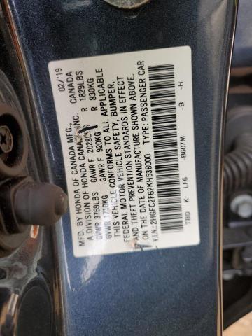 2HGFC2F62KH538000 - 2019 HONDA CIVIC LX BLUE photo 12