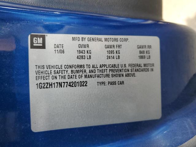 1G2ZH17N774201022 - 2007 PONTIAC G6 GT BLUE photo 12