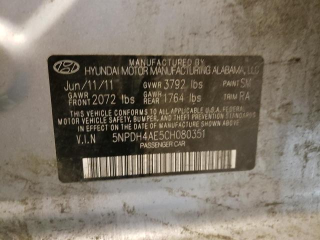 5NPDH4AE5CH080351 - 2012 HYUNDAI ELANTRA GLS SILVER photo 12