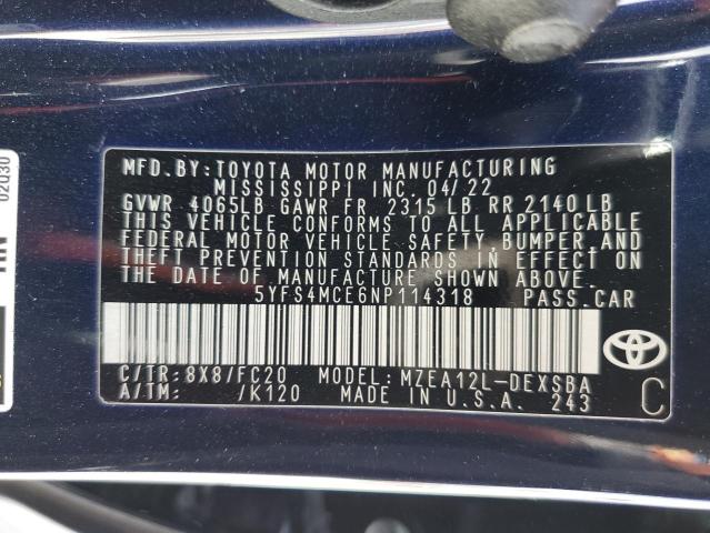 5YFS4MCE6NP114318 - 2022 TOYOTA COROLLA SE BLUE photo 13