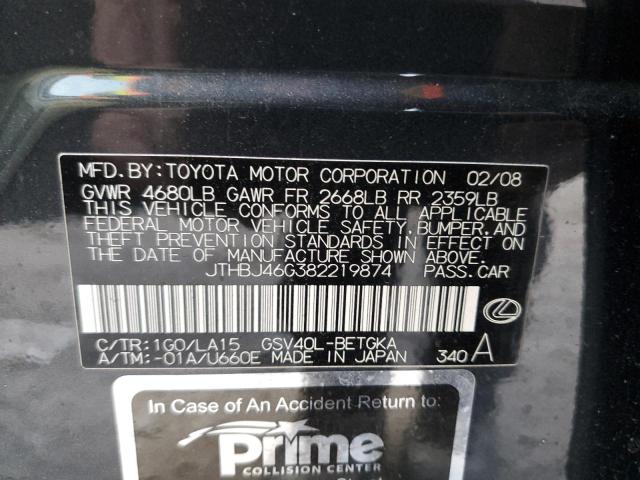 JTHBJ46G382219874 - 2008 LEXUS ES 350 GRAY photo 13