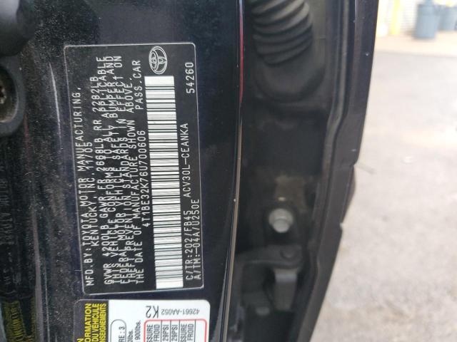 4T1BE32K76U700606 - 2006 TOYOTA CAMRY LE BLACK photo 12