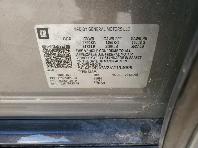 5GAERDKW2KJ194999 - 2019 BUICK ENCLAVE AVENIR GRAY photo 12